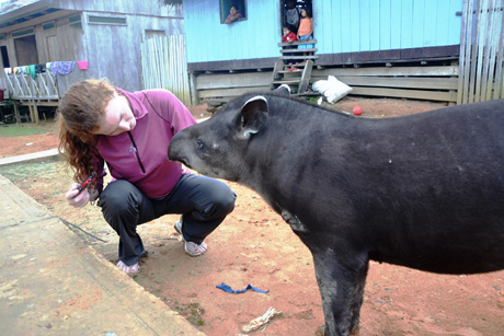 Emily Aston with tapir