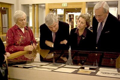 James McPherson examines an exhibit case