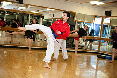 student practices taekwondo