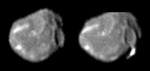 two images of Jupiter's moon Amalthea