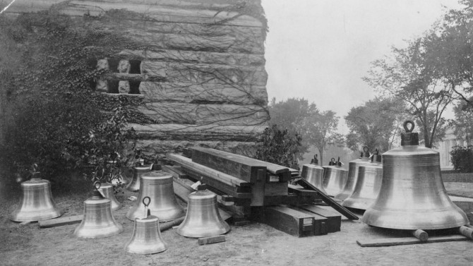 Bells outside McGraw tower on ground