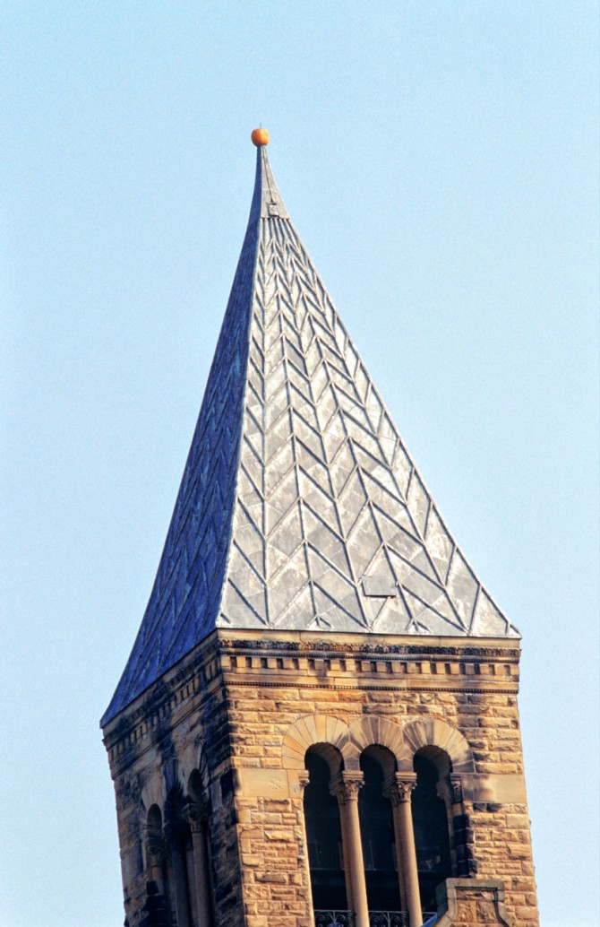 Pranksters placed a pumpkin atop McGraw Tower in October 1997. Who did it and how remains a mystery.