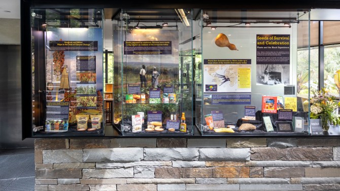 The display for the exhibit at the Nevin Welcome Center at the Cornell Botanic Gardens.