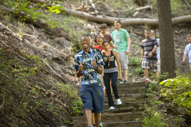 students on a Fall Creek Gorge hike