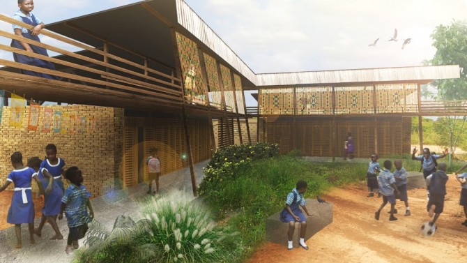 Cornell University Sustainable Design group offer a rendering of the Voices of African Mothers Girls’ Academy