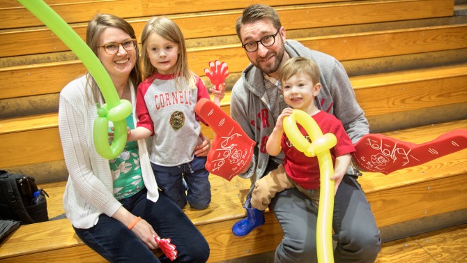 Joanna and Adam Walden enjoy basketball with children Olive and Arthur