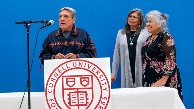 from left father Jose Barreiro, Tribal Chief Beverly Cook and wife Katsi Cook