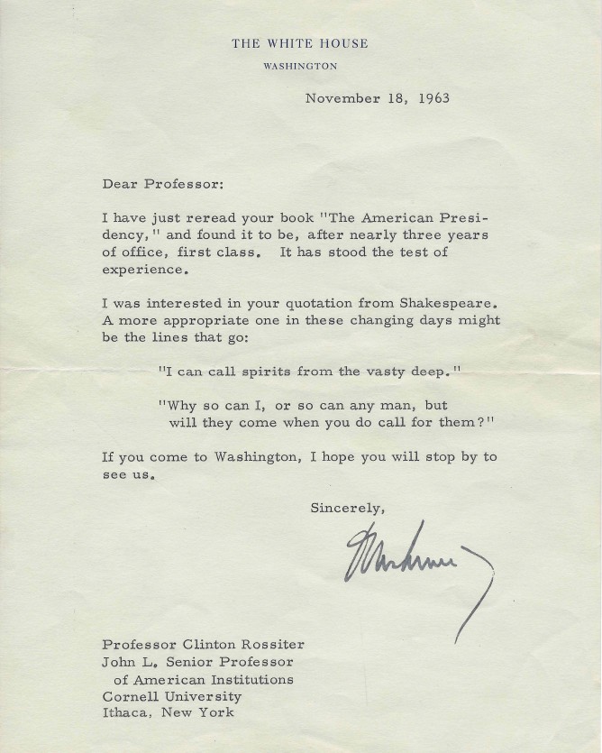 Jfk Letter To Professor Donated To Library Cornell Chronicle 9719