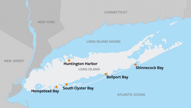 Map of shellfish sanctuary sites on Long Island, New York
