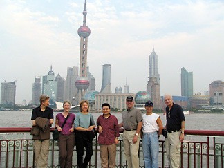 Cornell faculty on the Bund, a waterfront promenade in Shanghai