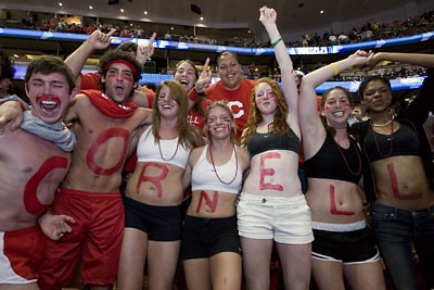 Students show their support for the Big Red men's basketball team