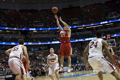 Adam Gore shoots against the Cardinal of Stanford in the first round of the NCAA basketbal