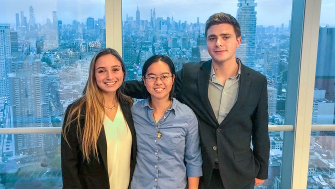 Jordyn Goldzweig ’21, Alisa Lai ’22 and Sam Brickman ’21 at an eLab event in New York City in September 2019