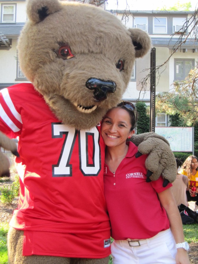 Angela posing with Touchdown Bear