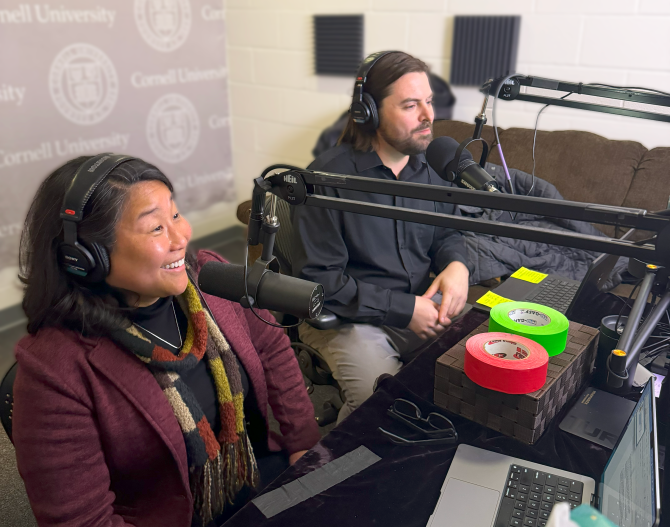 Carolyn Chow and Brad Stock recording the podcast