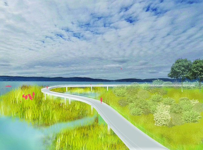 An artistic rendering from one of the 14 student waterfront ideas suggested for Tarrytown, New York.