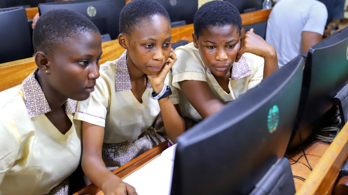 Students from Serwaa Nyarko Senior High School learned the basics of the coding language Python and worked on coding problems during the three-day workshop.