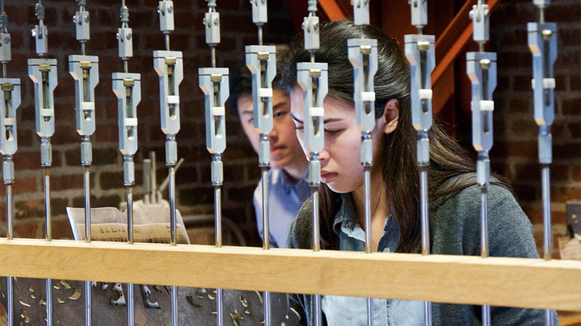student take turns playing selections during the Chimes remembrance concert in McGraw Tower