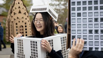 Students dressed as skyscrapers. 