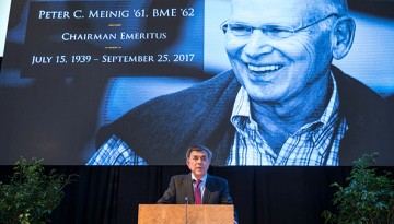 Robert Harrison speaks at memorial service for Peter Meinig