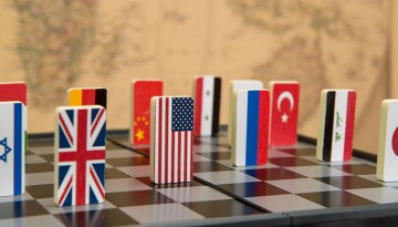 world flags on chessboard