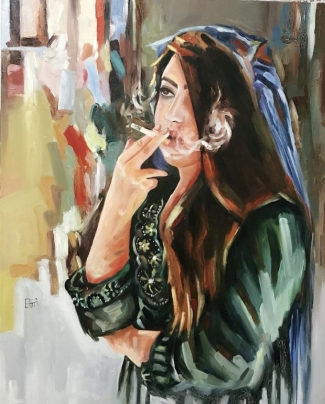 “Defiance,” by Elja Sharifi: Woman smoking