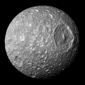 Mimas, the closest moon belonging to Saturn