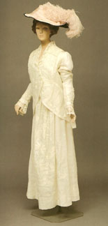 A stylish hand-embroidered suit from c. 1914 was a gift of the Treman family.