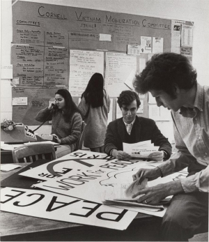 students work on protest signs