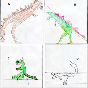 T. rex sketches by young students