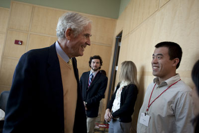 Chuck Knight walks with student