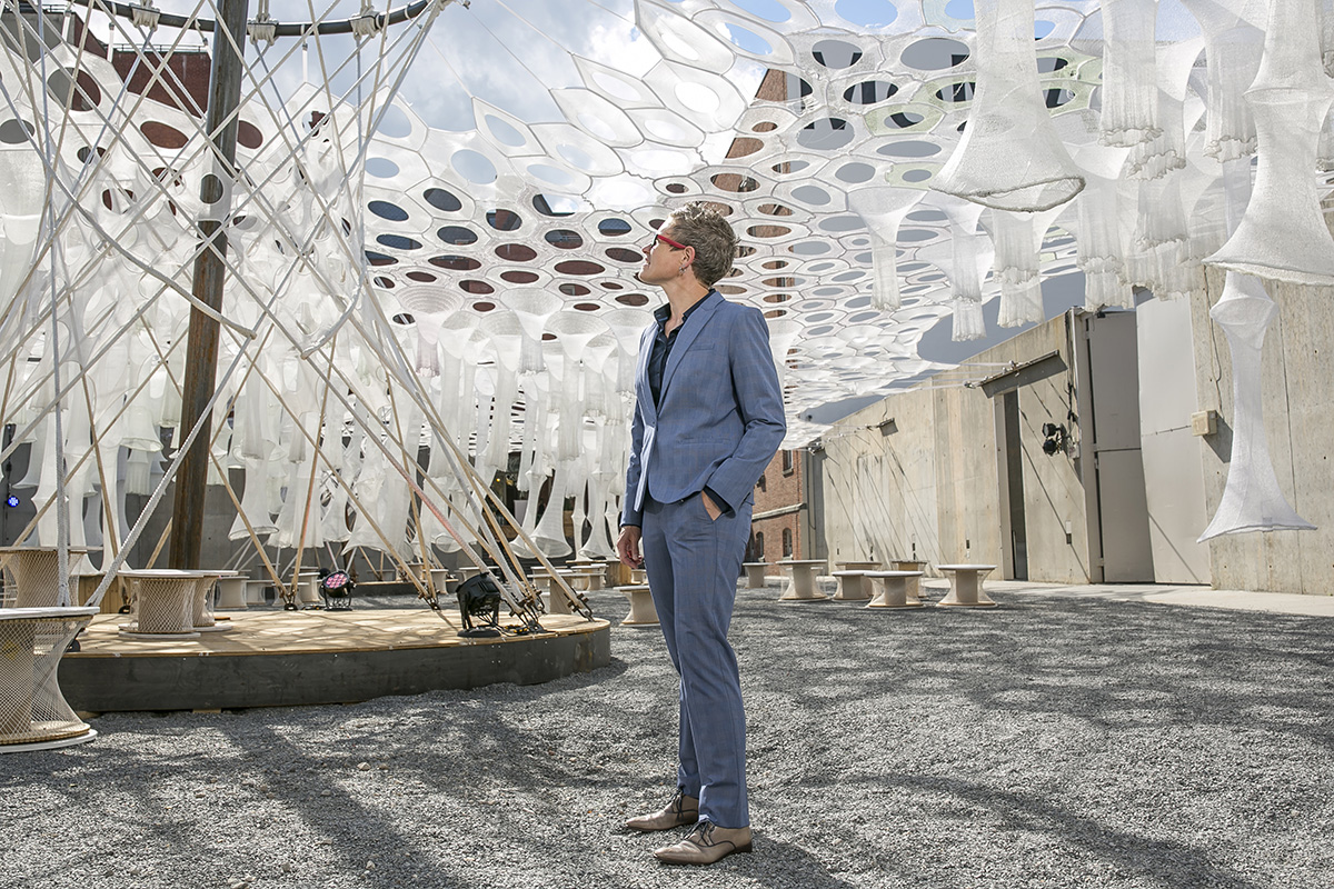Jenny Sabin with her "Lumen" installation 