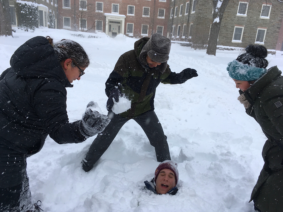 Student buried in snow