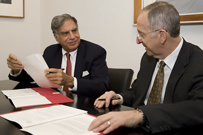 Alumnus Ratan Tata and President David Skorton