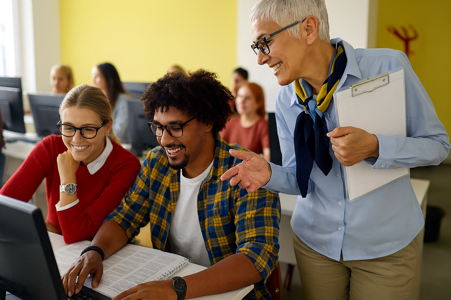 Female professor with students