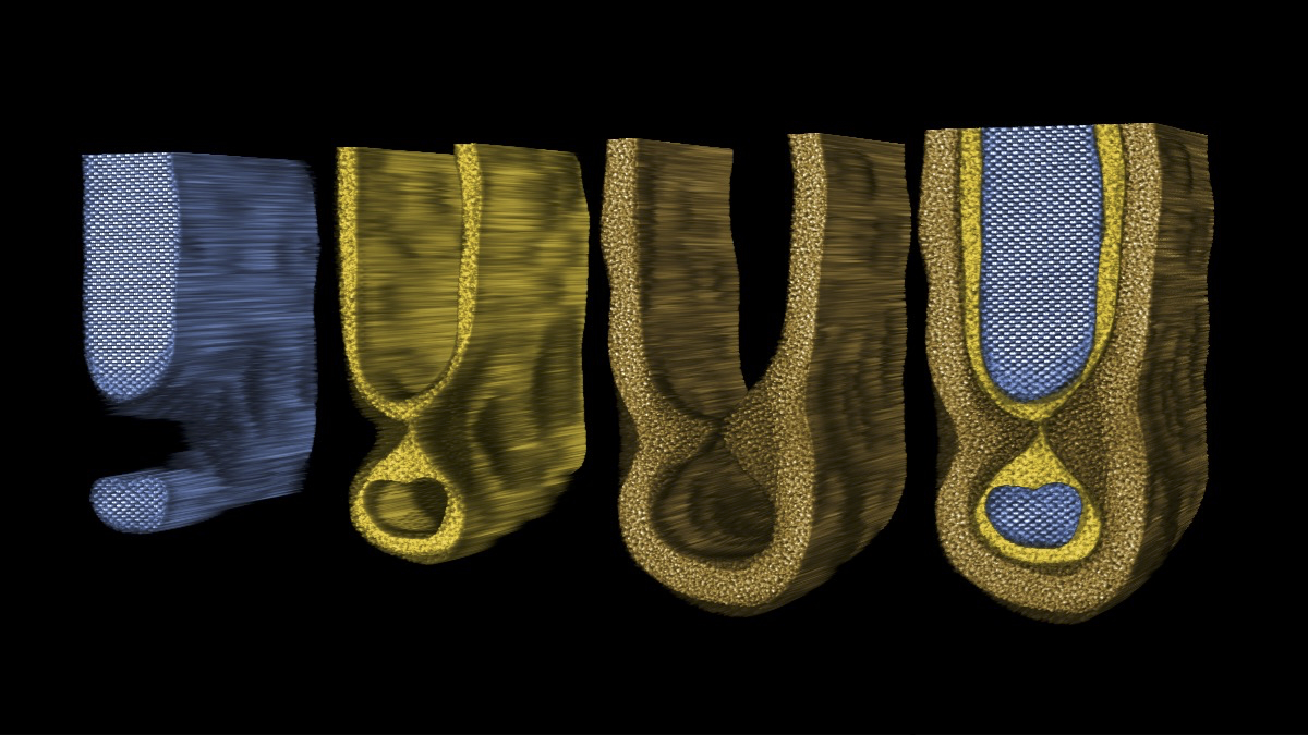 This image shows the silicon, silicon dioxide and hafnium oxide layers inside a transistor channel.