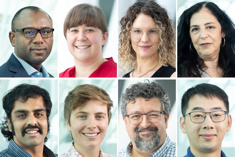 Head shots of eight people arranged in two rows