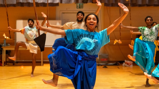 Cornell Bhangra rehearses in the Schwartz Center for Performing Arts. The team practices for more than seven hours per week, and double that before competitions.