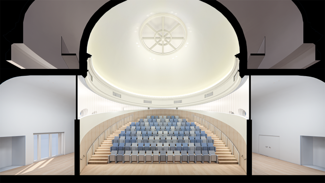 Cross-section rendering of Sibley Dome auditorium.