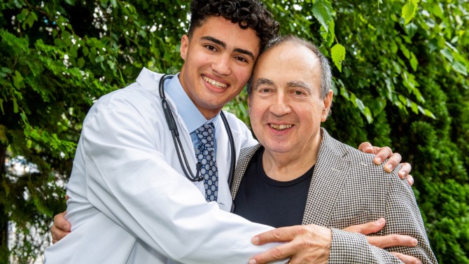 First-year medical student Nick Rosenfeld with his father, Jack.