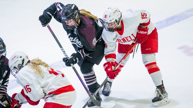 The Cornell Big Red women’s ice hockey team competes against Union in January at Lynah Rink.