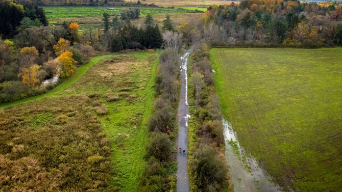 Aerial view of the Dryden Rail Trail.