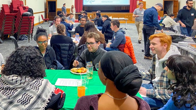 A “community care dinner” held Dec. 6 in Anabel Taylor Hall brought together Jewish and Muslim students, as well as those of other religions, to bond over the common experiences of their faith, their passions and daily life at Cornell.
