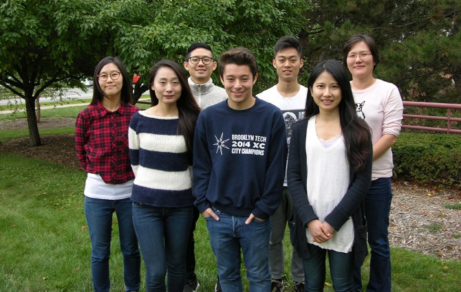 Jeongmin Song (rear right) and Yi-An “Amy” Yang (front right) with other members of the Song Lab: EunJin Choi, Sohyoung Lee, Alexander Chong ’19 and Geyong Shik “Ray” Yoo ’18