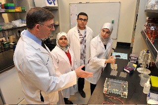 WCMC-Q chemistry professor Michael Pungente and pre-medical students Mais Al-Kawaz, Tarek Ibrahim and Nour Barakat have received a UREP grant