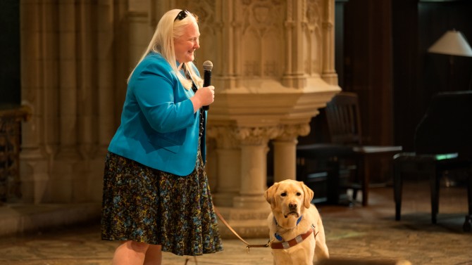 Liz O'Dell Wehling and her guide dog Yale, at Soup & Hope Jan. 18. 