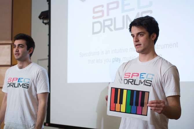 Specdrums founders Matthew Skeels and Steven Dourmaskin pitch their idea 