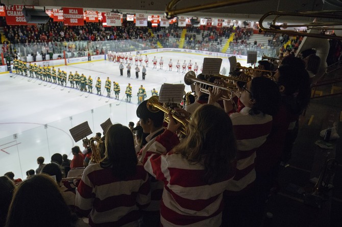 Big Red Pep Band plays at the Cornell Hockey game