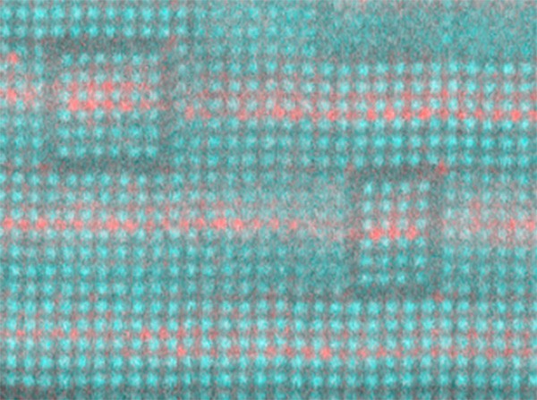 This layered structure of strontium (not colored), barium (red) and titanium (teal) is a a tunable dielectric that can improve the performance of high-frequency electronics