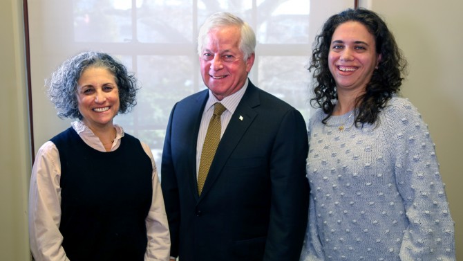 New York State Partners in Policymaking graduates Leslie Feinberg, left, and Ashley Gazes, right, are pictured with state Assemblyman Charles Lavine, D-13th. 